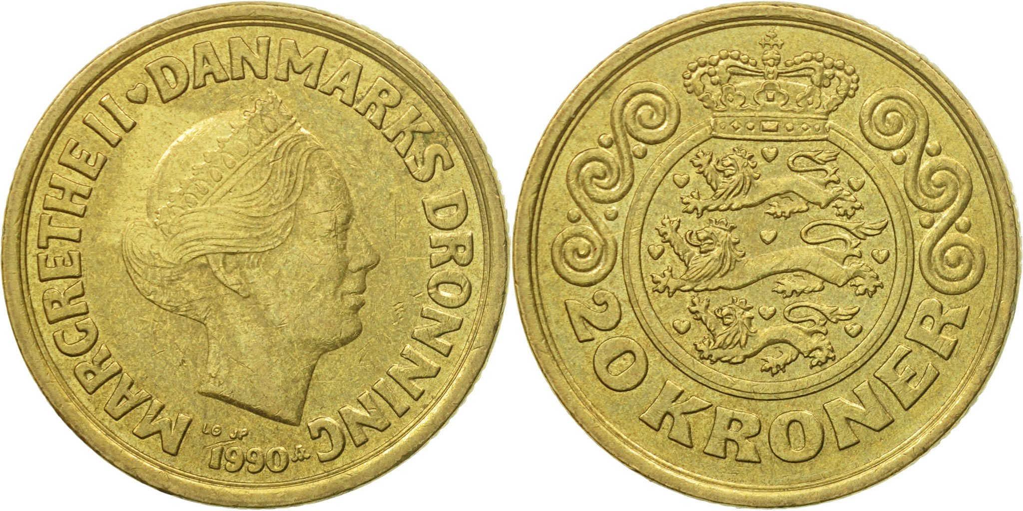 græsplæne bønner frivillig Coin, Denmark, Margrethe II, 20 Kroner, 1990, Copenhagen, | European Coins