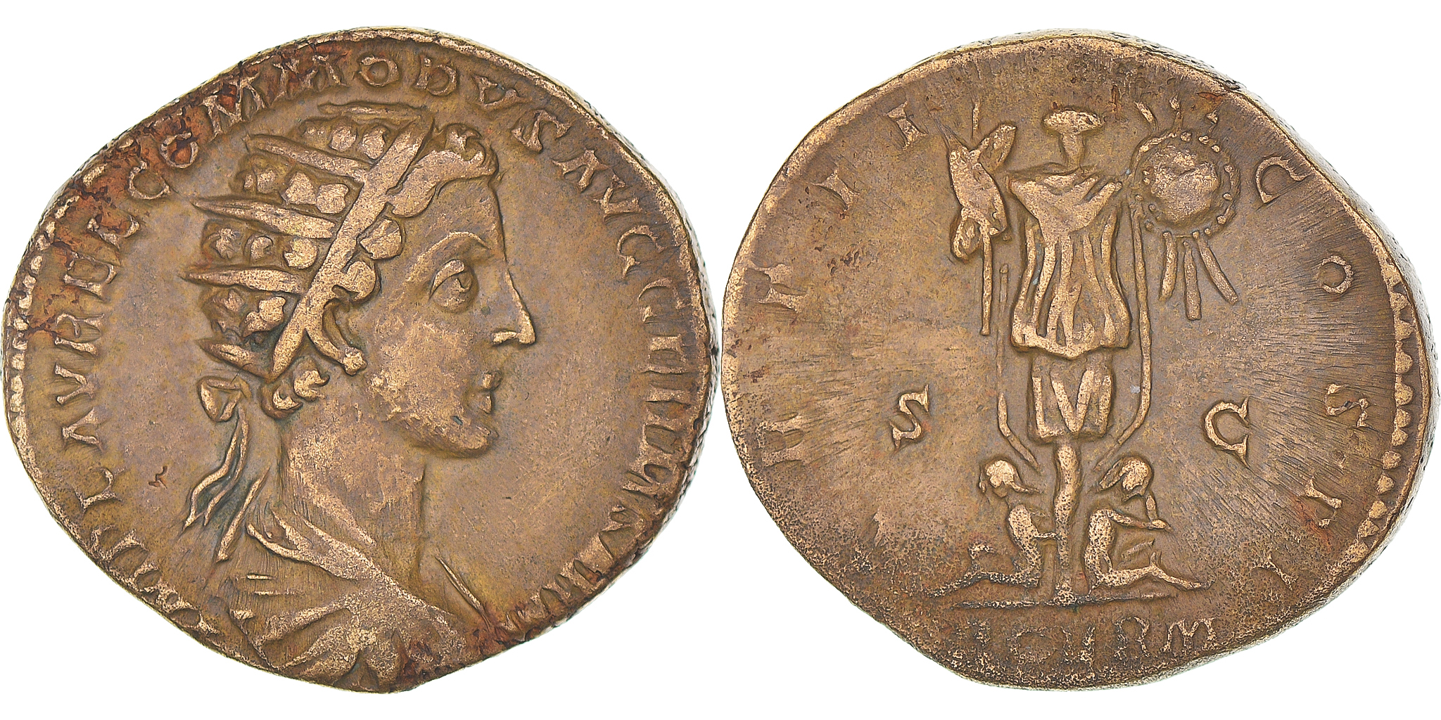 TKC027 クラウディウスのデュポンディウス Coin, Commodus, Dupondius, 177, Rome, , Bronze, RIC:1568 | Roman