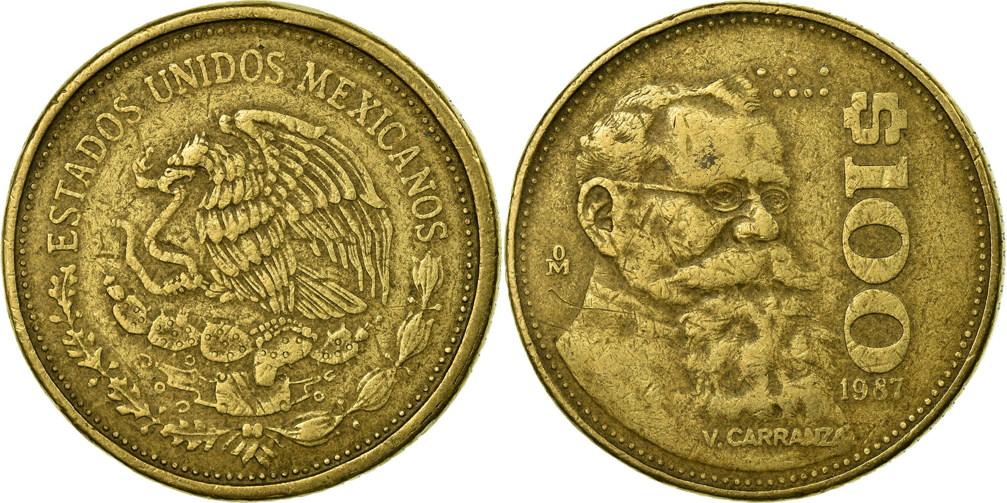 Coin Mexico 100 Pesos 1987 Mexico City Aluminum Bronze