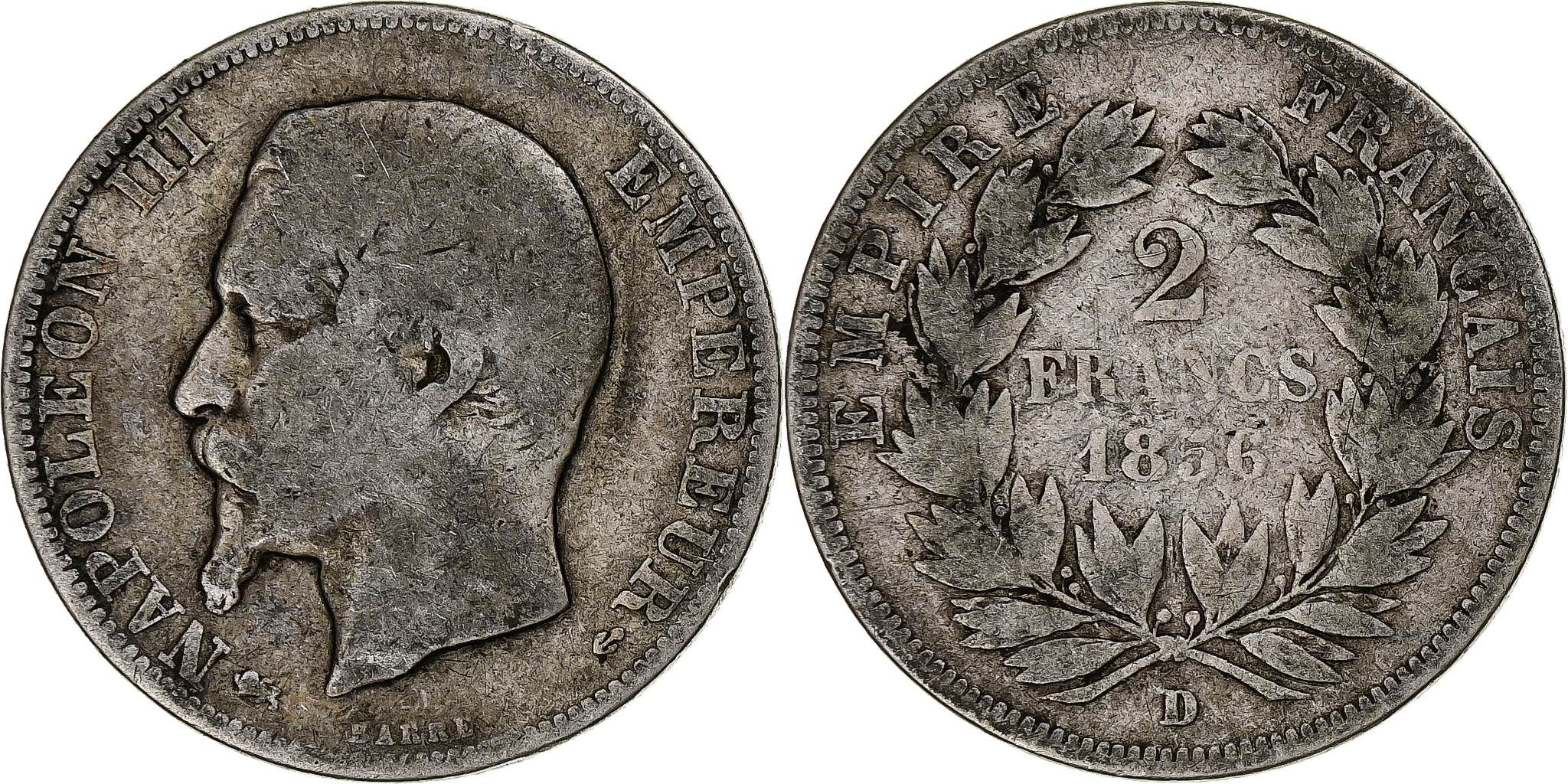 France Napoleon III 2 Francs 1856 Lyon Silver Gadoury 523