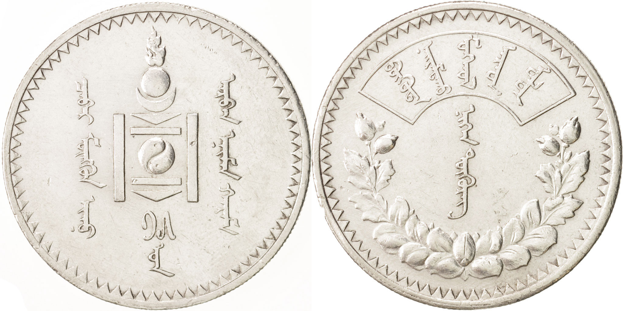 モンゴル人民共和国 蒙古 1925年 1Tugrig 銀貨 最初の通貨 本物保証