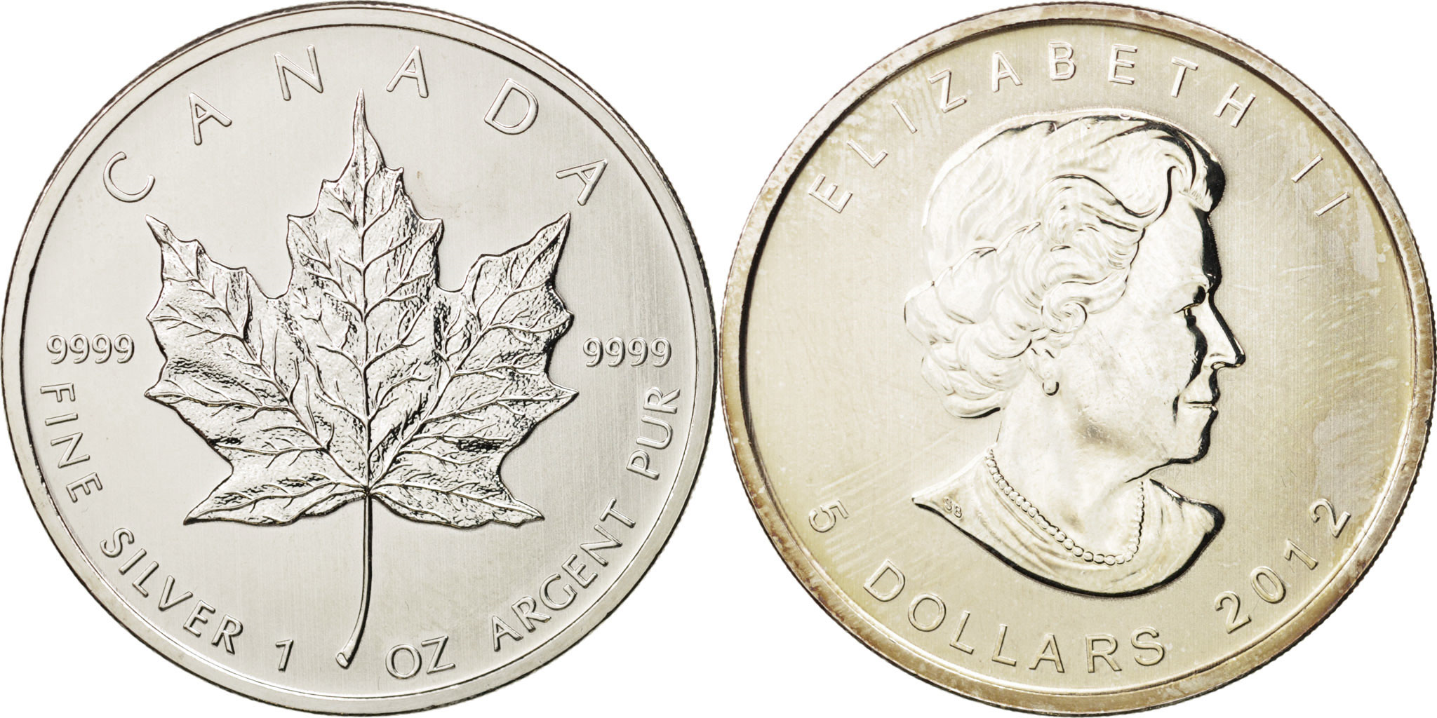 カナダ　銀貨 2012年 5ドル 2012 CANADA UK Queen Elizabeth II MAPLE LEAF 1 OZ Vintage Silver