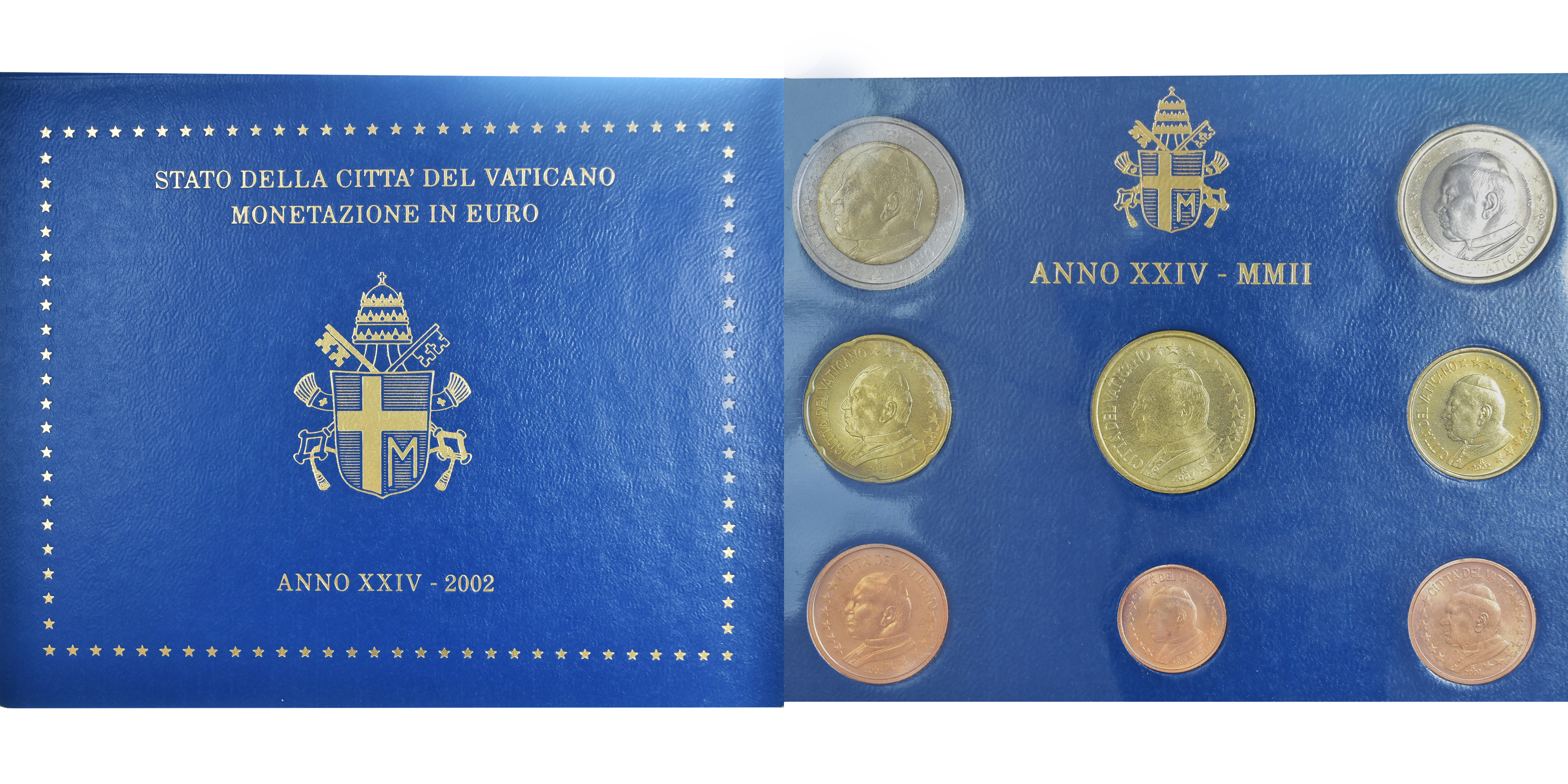 Coin, Vatican, euro set, 1 Cent to 2 Euro, 2002, Rome, Jean Paul II
