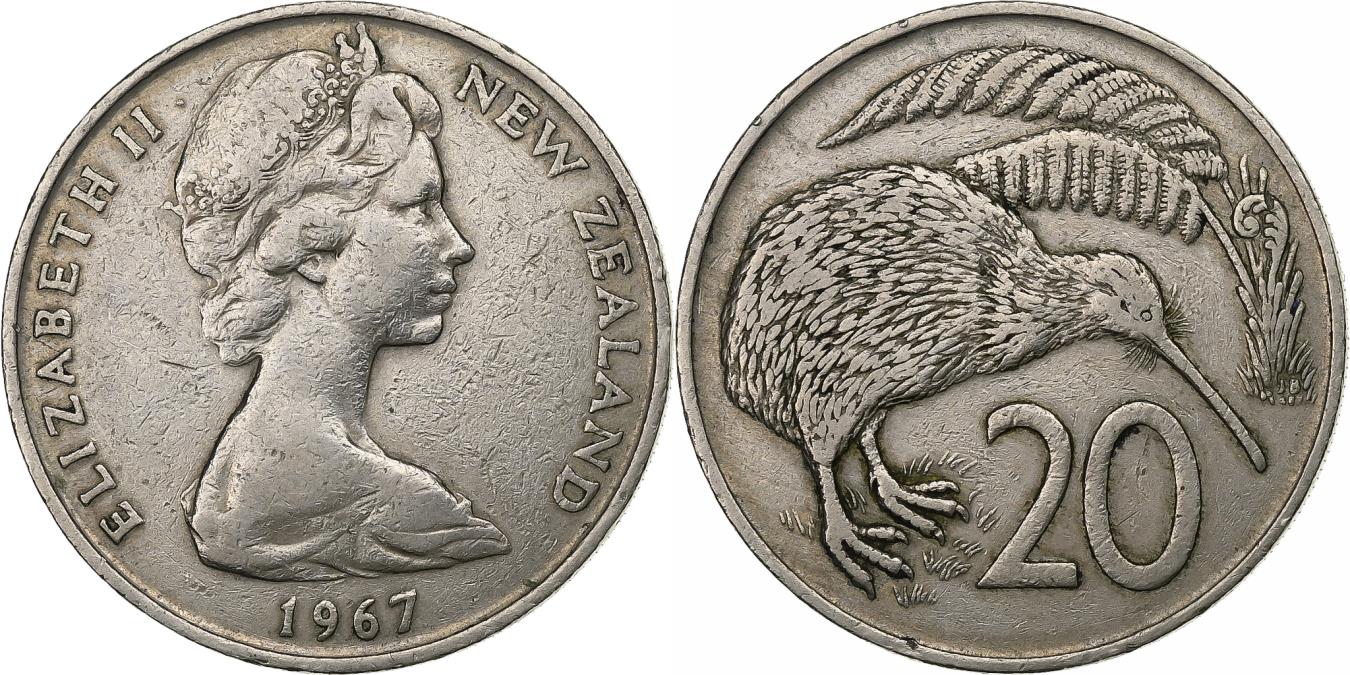New Zealand, Elizabeth II, 20 Cents, 1967, Copper-nickel, , KM:36.1