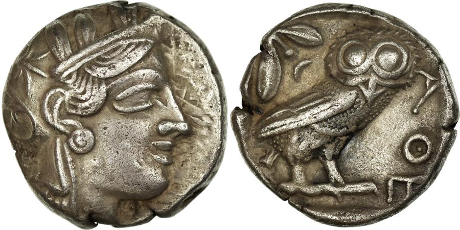 Ancient Coins - Coin, Attica, Athena, Tetradrachm, 490-407 AV JC, Athens, AU(50-53), Silver