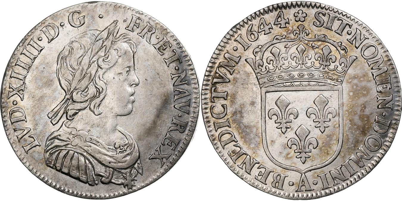 Louis XIV - Douzième d'écu du Louvre à la mèche courte - 1644 - Paris
