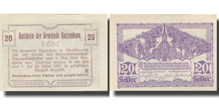 World Coins - Banknote, Austria, Rutzenham, 20 Heller, Eglise, 1920 UNC(63) Mehl:FS 858Ib