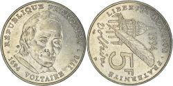 World Coins - Coin, France, Voltaire, 5 Francs, 1994, Paris, fautée - désaxée,