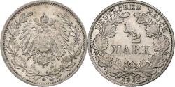 World Coins - GERMANY - EMPIRE, 1/2 Mark, 1915, Karlsruhe, Silver, , KM:17