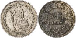 World Coins - Switzerland, 1/2 Franc, Helvetia, 1945, Bern, Silver, , KM:23