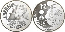World Coins - France, 1-1/2 Euro, L'Armada Rouen 5-14 Juillet, 2008, Paris, Silver,