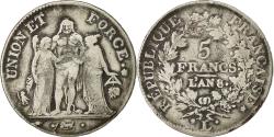 World Coins - Coin, France, Union et Force, 5 Francs, AN 8, Bayonne, , Silver