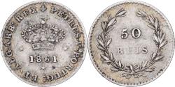 World Coins - Portugal, Pedro V, 50 Reis, 1861, Lisbon, Silver,