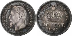 World Coins - France, Napoleon III, 20 Centimes, 1867, Strasbourg, Silver,