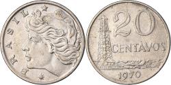 World Coins - Coin, Brazil, 20 Centavos, 1970, die adjustment strike error,