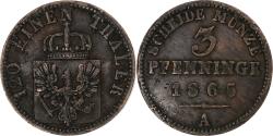 World Coins - Prussia, Wilhelm I, 3 Pfennige, 1865, Berlin, Copper,