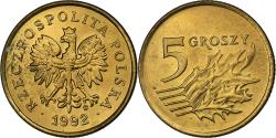 World Coins - Poland, 5 Groszy, 1992, Warsaw, Brass, , KM:278