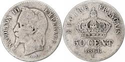 World Coins - France, Napoleon III, 50 Centimes, 1866, Bordeaux, , Silver, KM:814.3