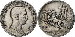 World Coins - Italy, Vittorio Emanuele III, 2 Lire, 1916, Rome, Silver,