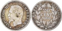 World Coins - Coin, France, Napoleon III, 20 Centimes, 1860, Strasbourg, 6/5,
