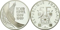 World Coins - Coin, France, Tour Eiffel, 5 Francs, 1989, Paris, BE, , Silver, KM:968a