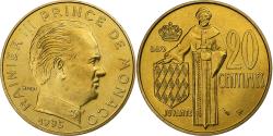 World Coins - Monaco, Rainier III, 20 Centimes, 1995, Monnaie de Paris, BU, Cupro-Aluminium