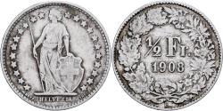 World Coins - Switzerland, 1/2 Franc, 1908, Bern, Silver, , KM:23