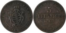World Coins - German States, SAXONY-ALBERTINE, John I, 5 Pfennige, 1863, Dresden, Copper