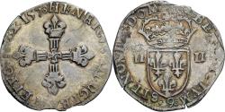 World Coins - France, Henri III, 1/4 Ecu croix de face, 1578, Rennes, Silver,