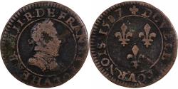 World Coins - France, Henri III, Double Tournois, 1587, Paris, Copper,