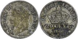 World Coins - France, Napoleon III, 20 Centimes, 1866, Bordeaux, Silver,