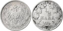 World Coins - GERMANY - EMPIRE, 1/2 Mark, 1908, Hambourg, Silver, , KM:17
