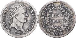 World Coins - France, Napoleon I, 1/2 Franc, 1808, Strasbourg, Silver, , Gadoury:398