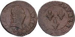 World Coins - France, Henri III, Double tournois, buste à droite; au col plat, Paris, Copper