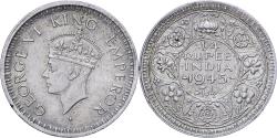 World Coins - British India, George VI, 1/4 Rupee, 1945, Bombay, Silver, , KM:547