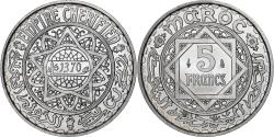 World Coins - Morocco, Mohammed V, 5 Francs, 1370, Paris, Aluminum,