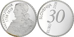 World Coins - Slovenia, 30 Euro, Valentin Vodnik, Proof, 2008, Utrecht, Silver,
