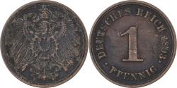 World Coins - GERMANY - EMPIRE, Wilhelm II, Pfennig, 1893, Copper, , KM:10