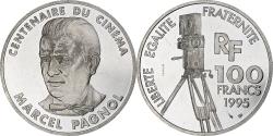 World Coins - France, 100 Francs, Marcel Pagnol, 1995, Monnaie de Paris, BE, Silver