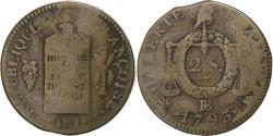 World Coins - France, 2 sols à la Balance, 1793 / AN II, Strasbourg, Copper,