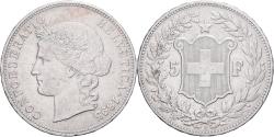 World Coins - Switzerland, 5 Francs, Head of Helvetia, 1895, Berne, Rare, Silver,