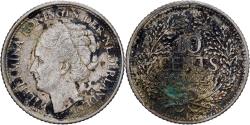 World Coins - Netherlands, Wilhelmina I, 10 Cents, 1944, Philadelphia, Silver,