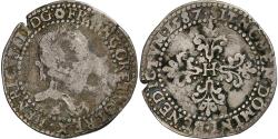 World Coins - France, Henri III, 1/2 Franc au col plat, 1587, Rouen, Silver,