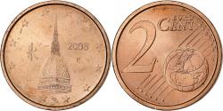 World Coins - Italy, 2 Euro Cent, 2008, Rome, Copper Plated Steel,