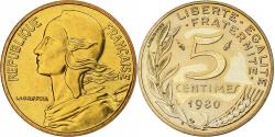 World Coins - France, 5 Centimes, Marianne, 1980, Monnaie de Paris, série FDC