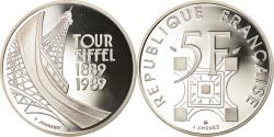 World Coins - Coin, France, Tour Eiffel, 5 Francs, 1989, Paris, BE, , Silver, KM:968a
