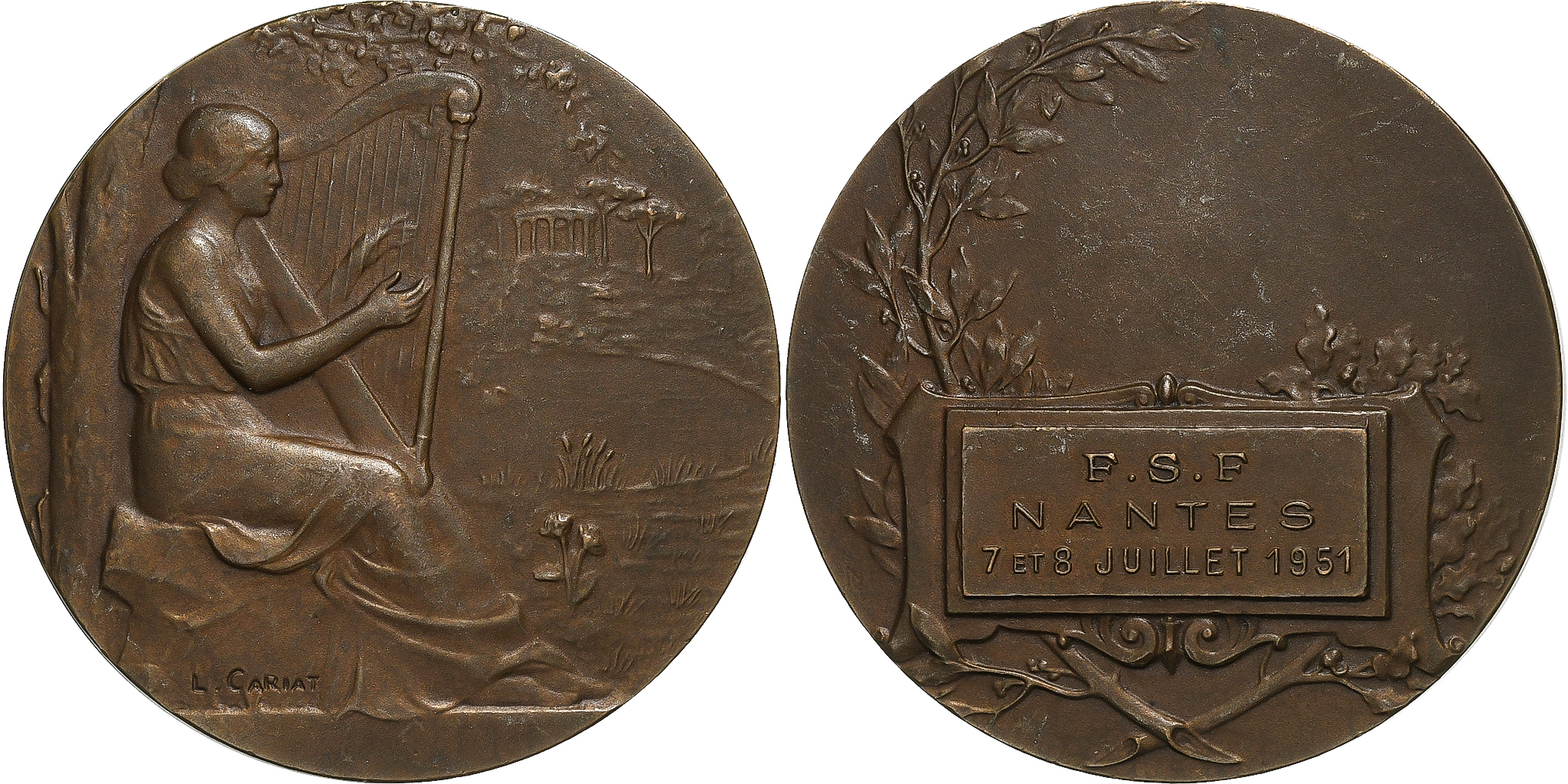 Ｆフランス軍＊１８５１～１８５９ミニチュア２連勲章チェーン（実物） France, Medal, F.S.F. Nantes, 1951, Bronze, Cariat, | Tokens & Medals
