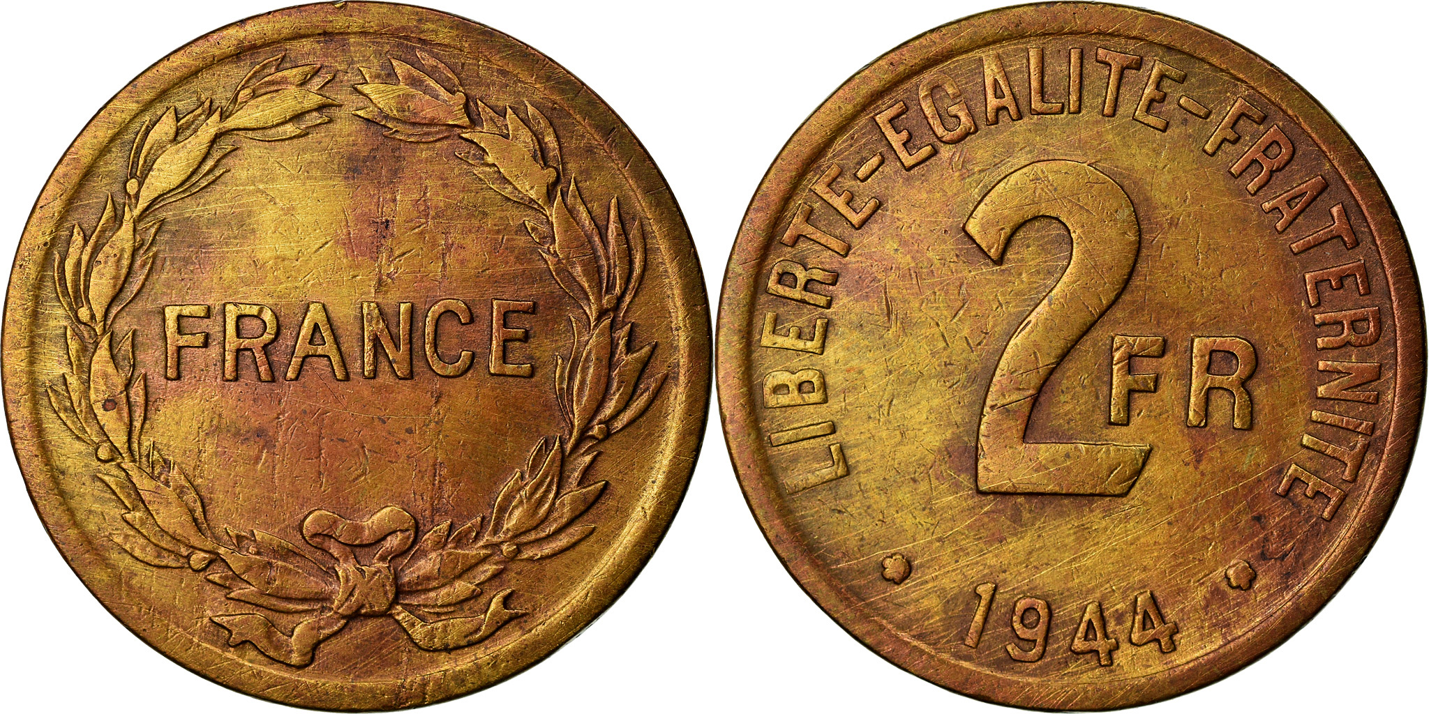 Coin, France, France Libre, 2 Francs, 1944, Philadelphia, , Brass