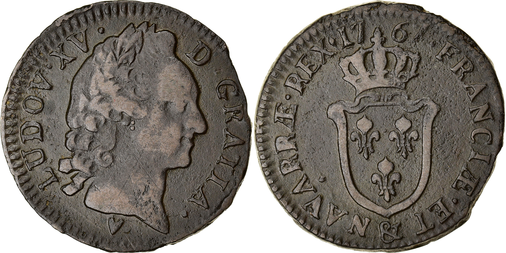Coin, France, Louis XV, Sol d'Aix, Sol, 1767, Aix-en-Provence