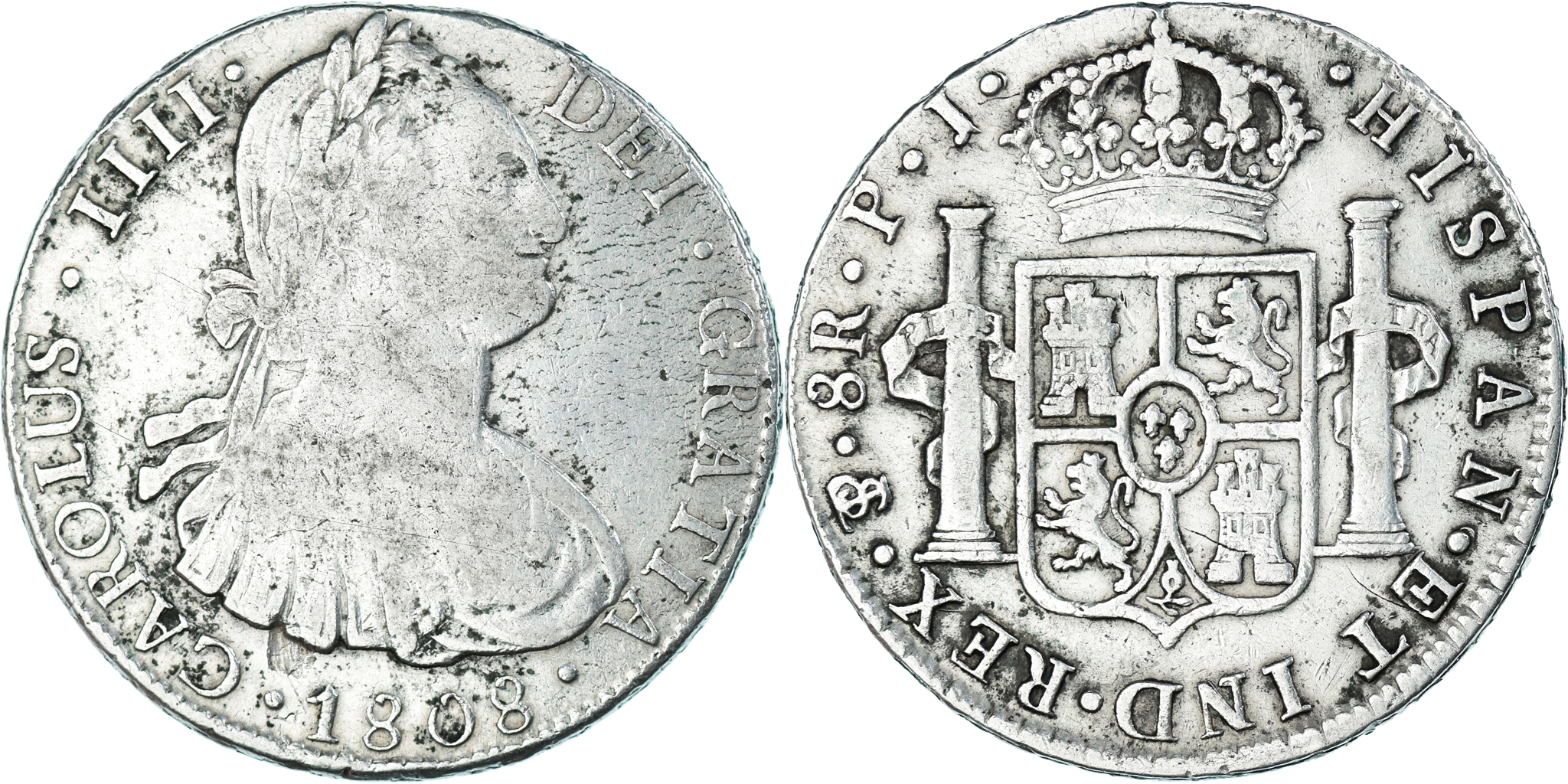 Coin Spain Charles III 8 Reales 1808 Potosi PJ Silver KM 73